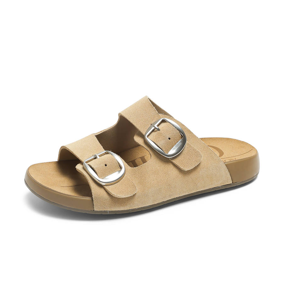 AOKANG Rubber Sole Leather Patchwork Slip Resistant Slide Slippers Women's