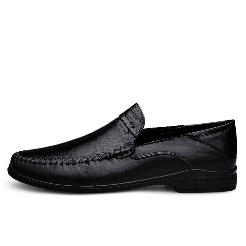 WENNAI Top Grain Cow Leather Casual Shoes Men's Black
