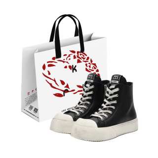 KREATE Top Grain Cow Leather High top Skateboard Shoes Unisex Black