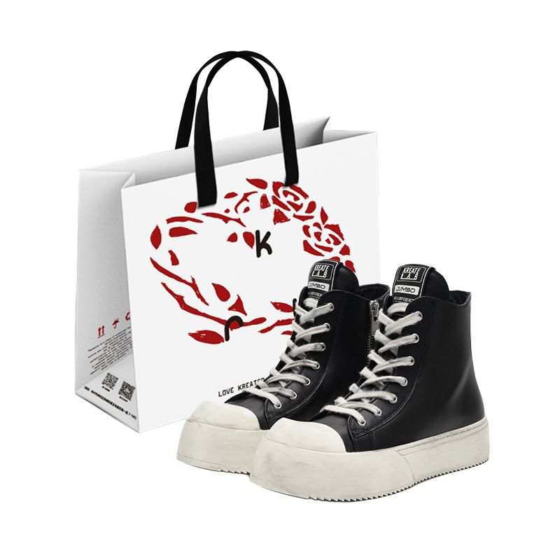 KREATE Top Grain Cow Leather High top Skateboard Shoes Unisex Black