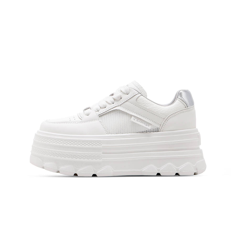 C°BANNER Synthetic Leather Abrasion Resistant Low top Skateboard Shoes Women's Beige Silver