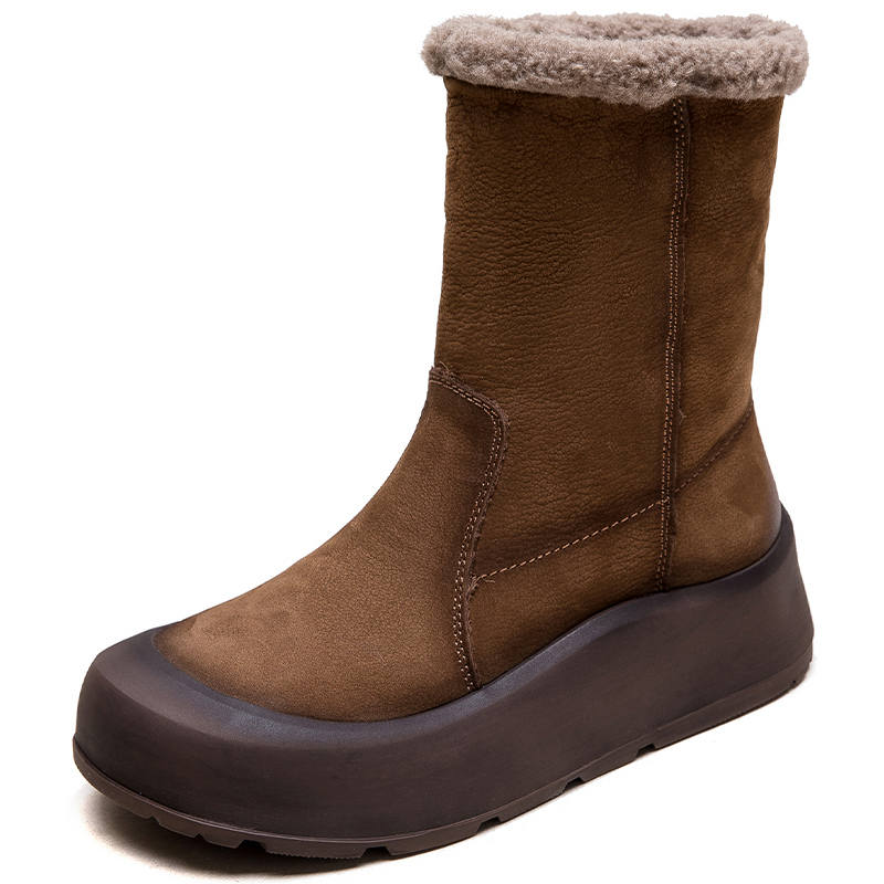 MATA Top Grain Cow Leather Thermal Thickened And Fleece Lined, Vintage, Platform Short Snow Boots Women's