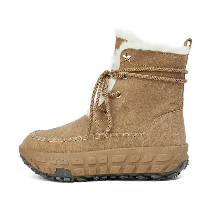 ZGR Cow Split Leather Thermal Height Increasing Short Snow Boots Women's Camel