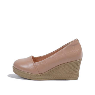 Mulinsen Cow Leather Wedge Heel High Heels Women's Nude