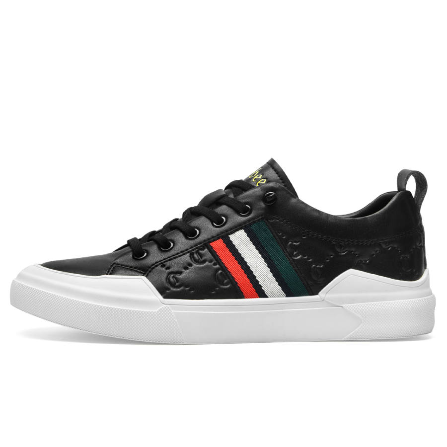 Cabbeen Preppy Style Pu Lightweight And Breathable Low top Trendy Casual Skate Shoes Men's Black