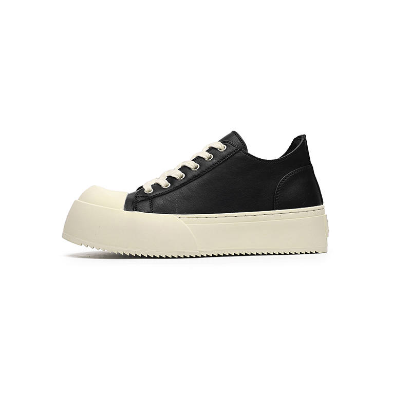 MINGYITU Cow Leather Thermal Height Increasing Thermal Height Increasing Low top Skateboard Shoes Men's Black