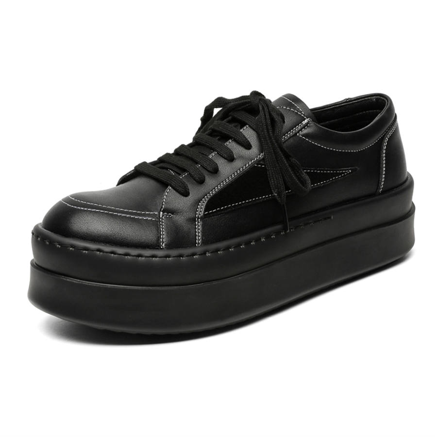 Lanza Cow Leather Abrasion Resistant Height Increasing Low top Skateboard Shoes Unisex Black
