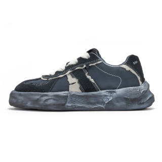 Soilios Top Grain Cow Leather Low top Skateboard Shoes Unisex Plain Black