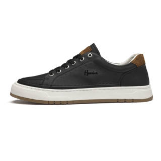 HAOXING Top Grain Cow Leather Low top Skateboard Shoes Men's Black