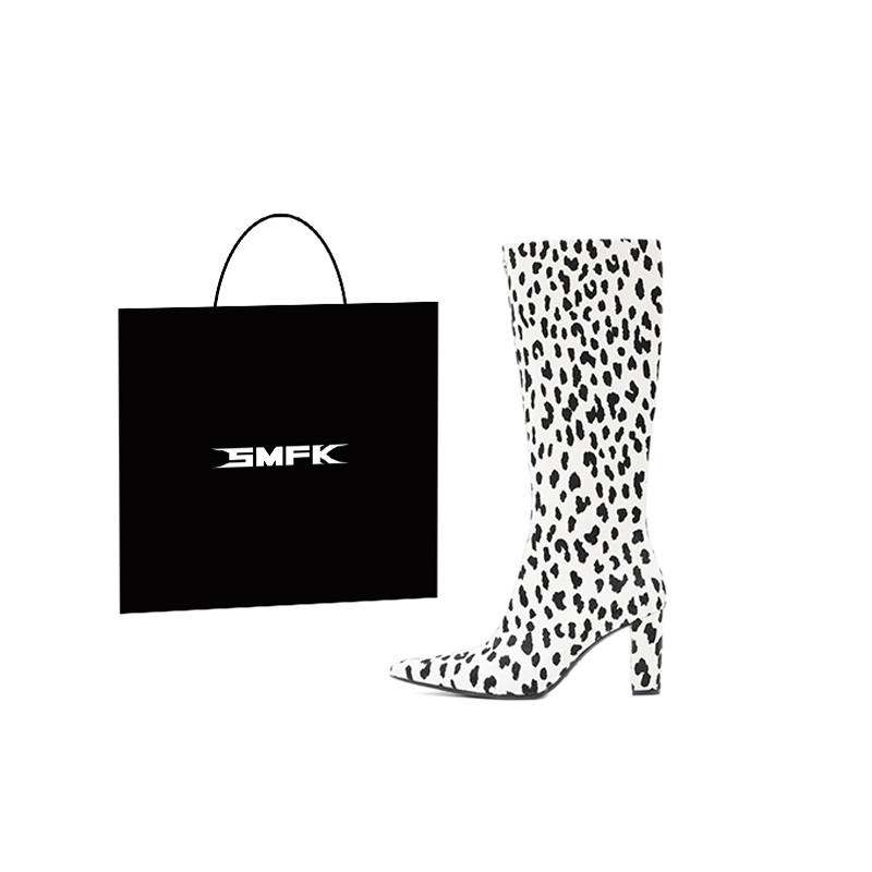 SMFK SMFK Knee high Boots Women's White Leopard Print