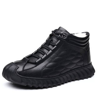 SHUILIXING Cow Leather Classic Casual, Versatile, Thickened And Fleece Lined, Trendy Ankle Boots Men's Black