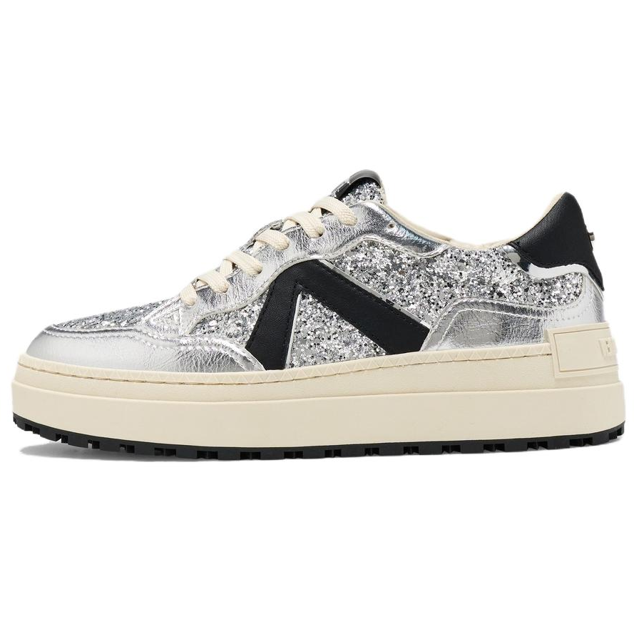 STEVE MADDEN Slip Resistant Lightweight Non slip Lightweight Low top Skateboard Shoes Women's Sparkling Silver