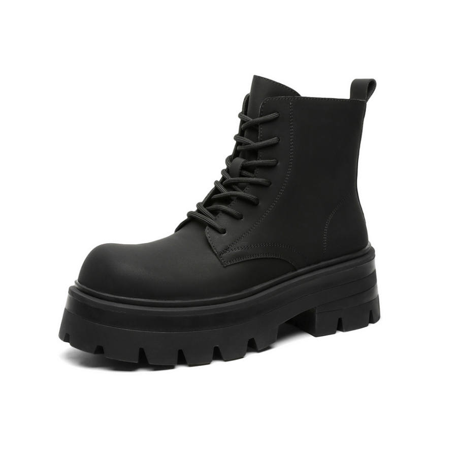 Lanza Lanza British Style Platform Side Zipper Biker Work Boots Versatile Large Head Height Increasing Leather Boots Leather