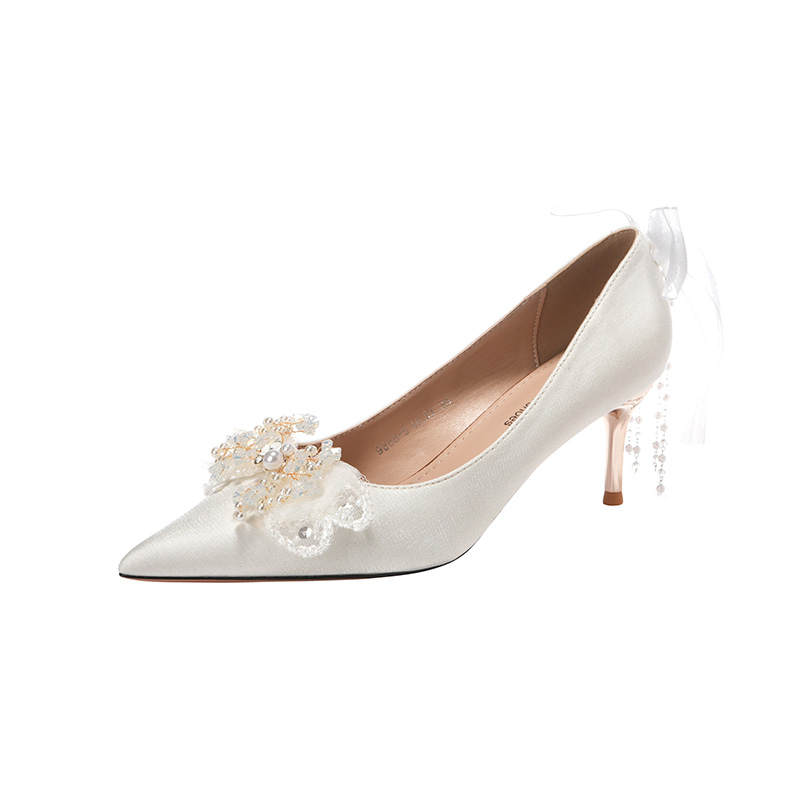 QITUMAUL Slim Heel High Heels 6.5 9.5cm Women's White
