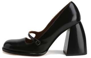 SHUSHU/TONG Top Grain Cow Leather Chunky Heel High Heels 10cm Women's Black