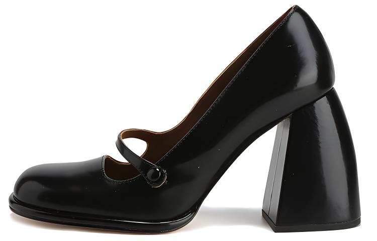 SHUSHU/TONG Top Grain Cow Leather Chunky Heel High Heels 10cm Women's Black