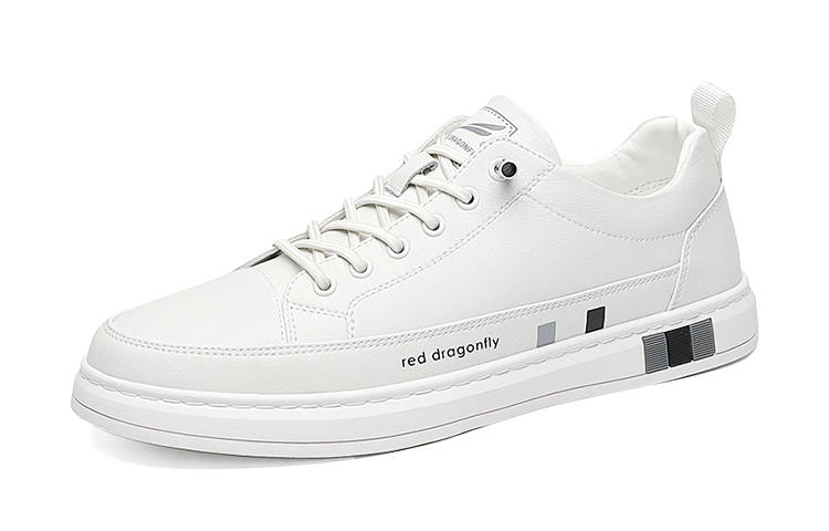 RED DRAGONFLY White Sneakers, Leather Shoes, Casual Shoes Cow Leather Low top Skateboard Shoes Men's White/Black