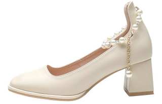 KATHRYN WILSON Microfiber Leather Chunky Heel High Heels 5CM Women's
