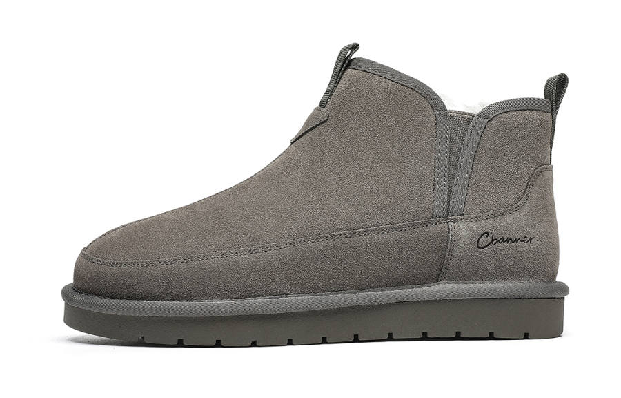 C°BANNER Cow Split Leather Minimalist Style Fleece Lined Short Snow Boots Men's Gray