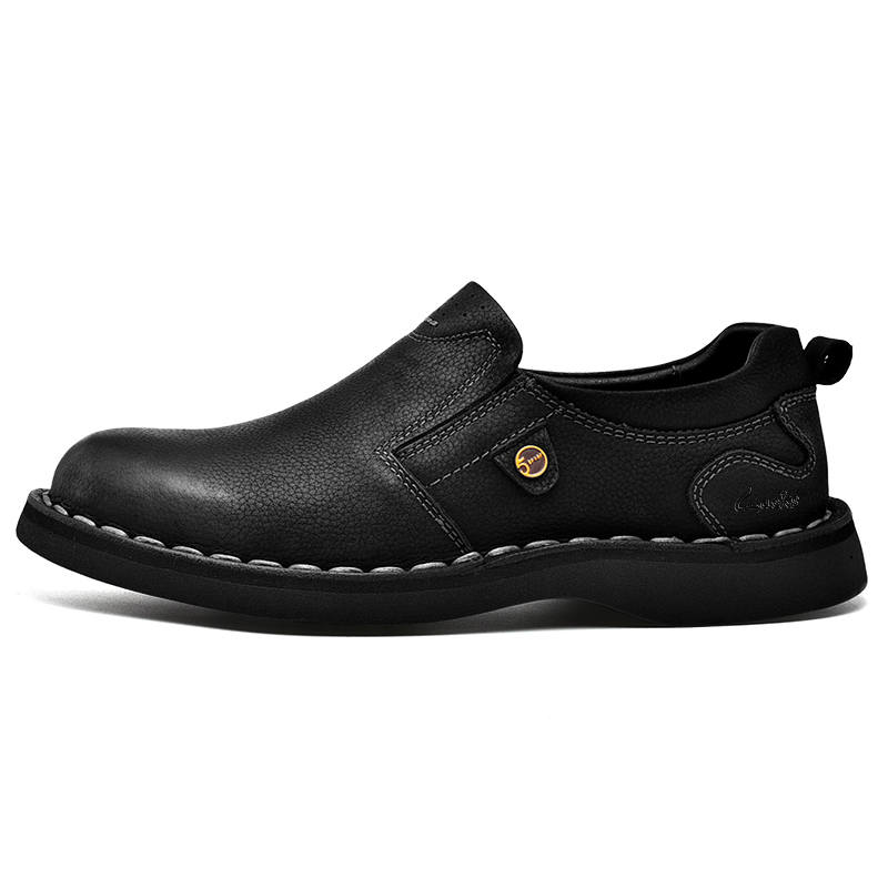 Laoks Casual Leather Shoes Men's Low Top Black/Light Brown/Dark Brown