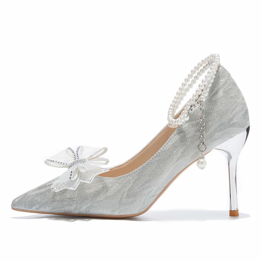 Medd Bowknot French Crystal Wedding Shoes Slim Heel High Heels 8cm Women's