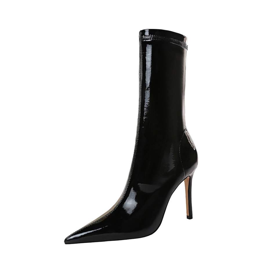 BIGTREE BIGTREE Patent Leather Ankle Boots Women's Black