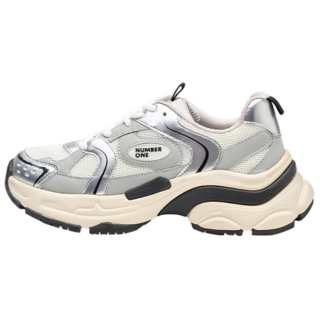 NANBOWAN Microfiber Leather Low top Chunky Sneakers Women's White Gray