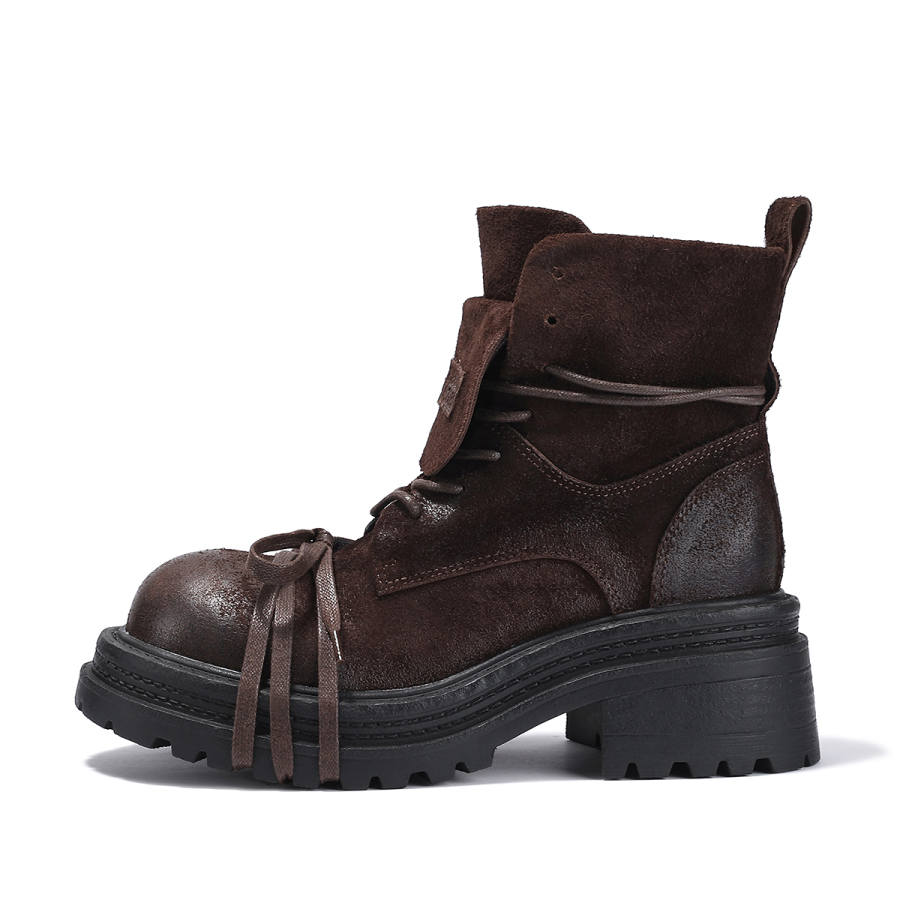 BELLALILY Cow Split Leather Short Combat Boots Women's