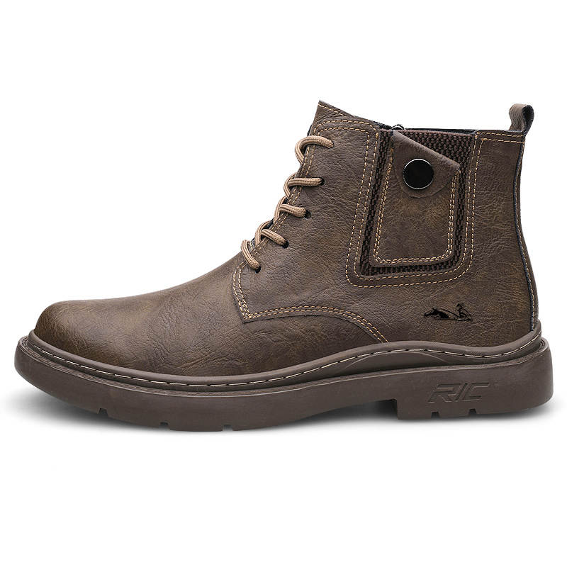 YINGLUNQISHI Cow Leather Ankle Boots Men's Khaki