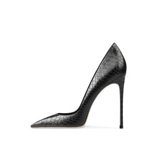 CHUYANG Slim Heel High Heels Women's Snakeskin Print Black