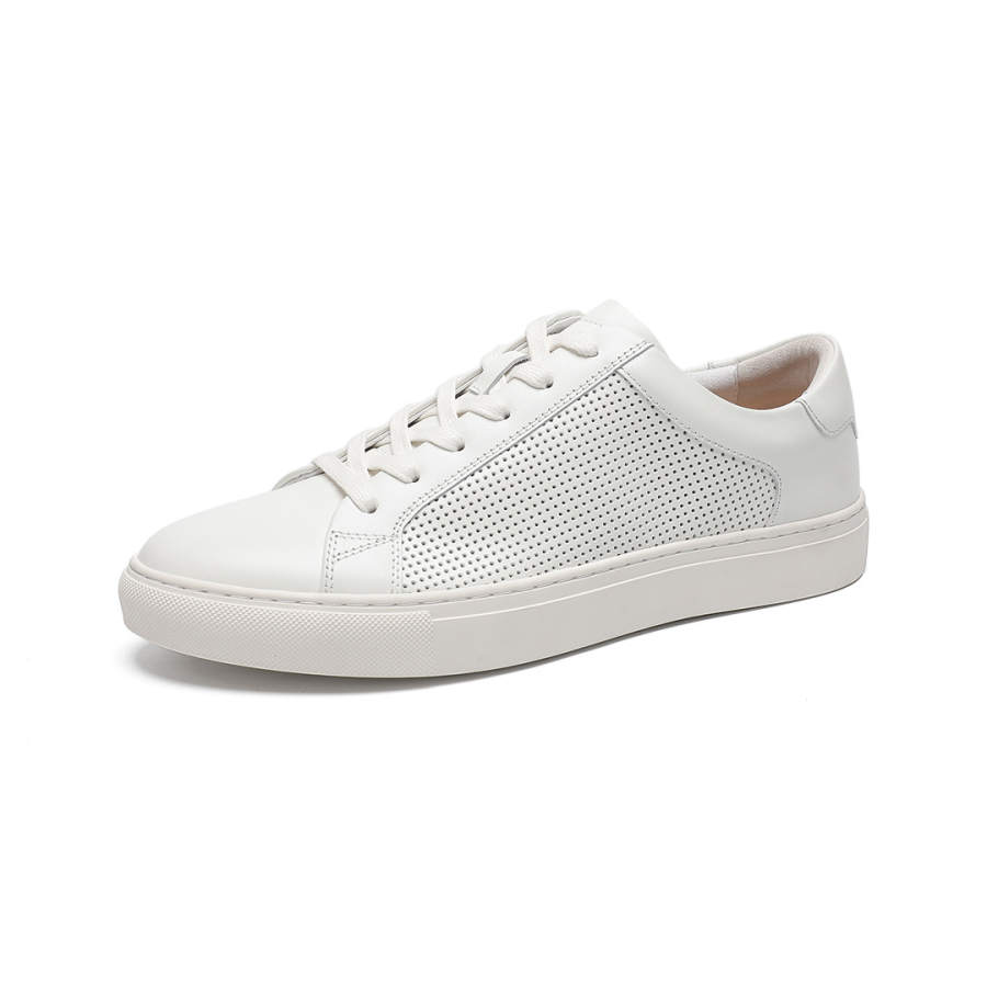 Devanro Top Grain Cow Leather Abrasion Resistant Breathable Low top Skateboard Shoes Men's White