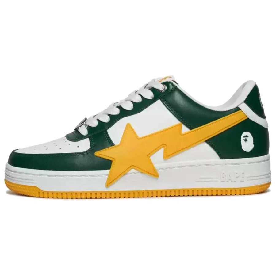 A BATHING APE Bape Leather Low top Skateboard Shoes Women's White Green