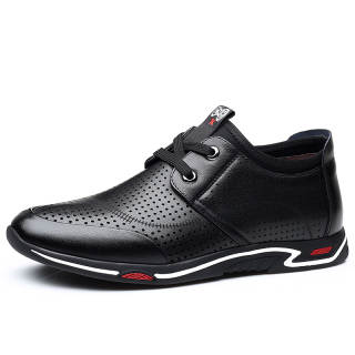EGCHI Casual Leather Shoes Men's Low Top Black/Brown