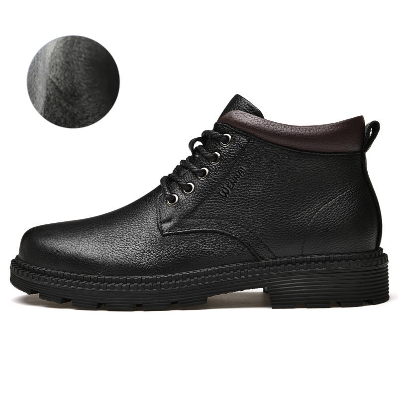 WENNAI Top Grain Cow Leather Combat Boots Men's Black