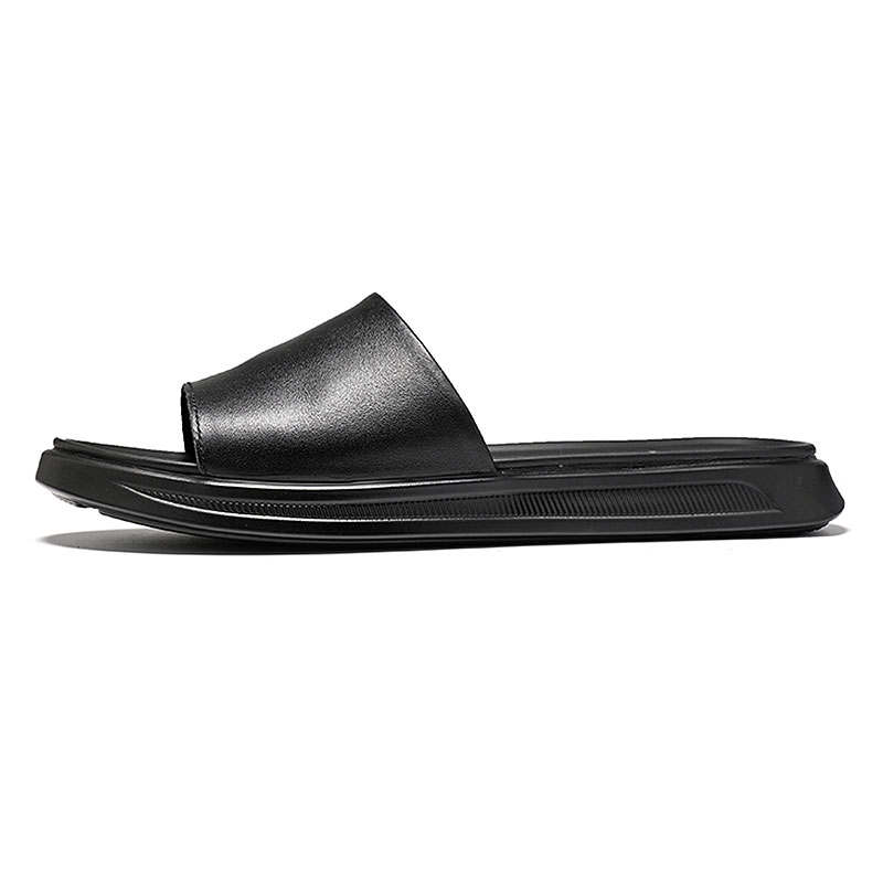 KAQIAODI Cow Leather Slide Slippers Men's Black