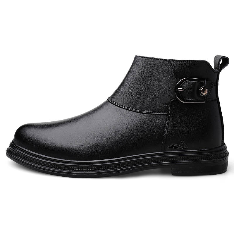 YINGLUNQISHI Top Grain Cow Leather Ankle Boots Men's Black