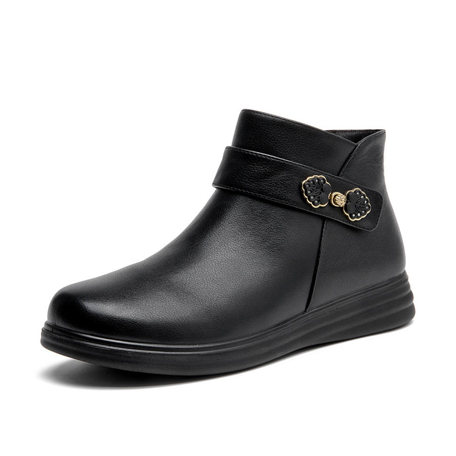 AOKANG Top Grain Cow Leather Ankle Boots 3cm Women's Black