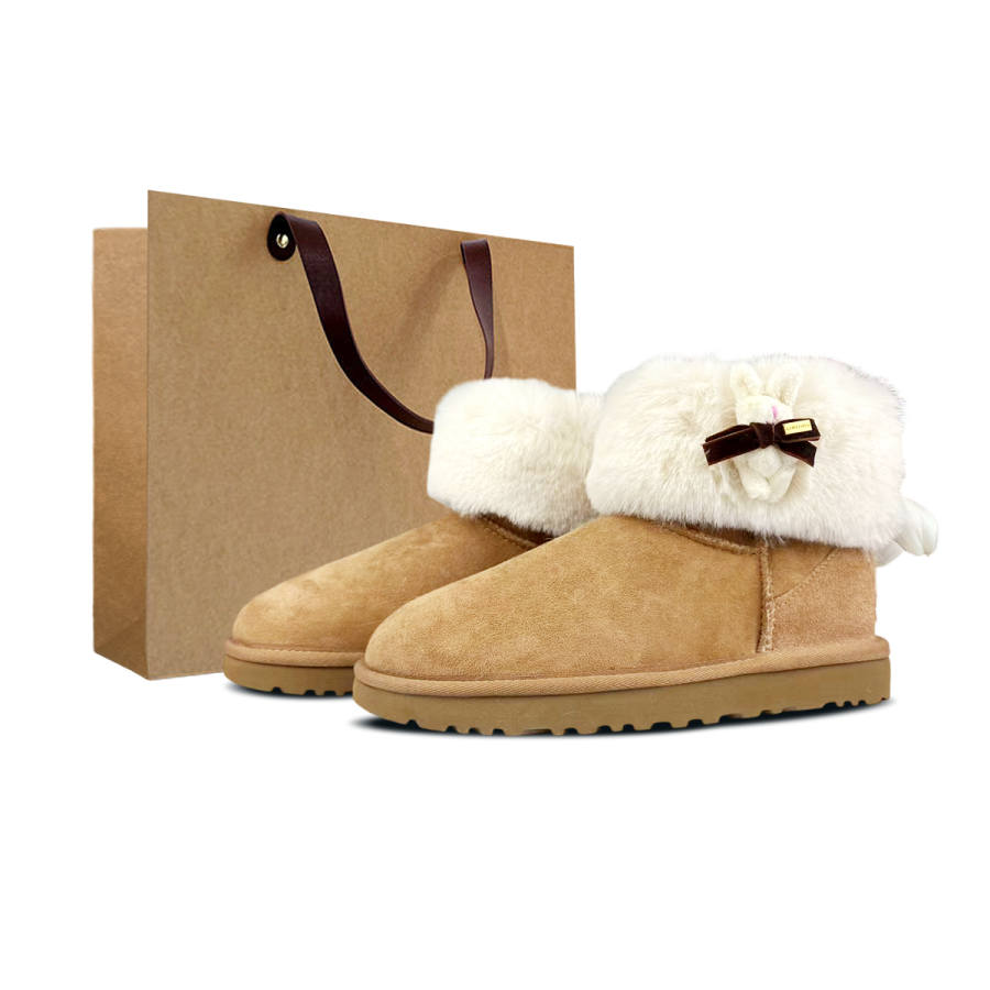UGG CLASSIC MINI Sheepskin Thermal Abrasion Resistant Height Increasing Short Snow Boots Women's Brown