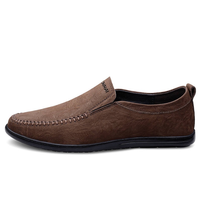 WENNAI Top Grain Cow Leather Casual Shoes Men's Dark Brown