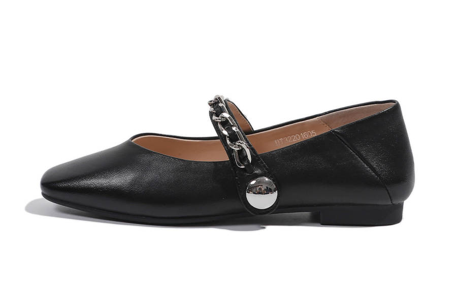 Mulinsen Sheepskin Chunky Heel Mary Jane Shoes Women's Black