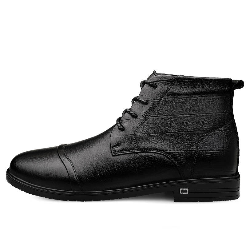 WENNAI Top Grain Cow Leather Short Combat Boots Men's Black
