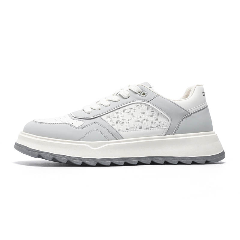 NAVIGARE Small Sailboat Microfiber Leather Lightweight Height Increasing Low top Casual Shoes Men's White Gray