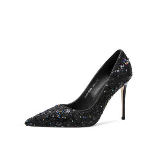 JOOC Slim Heel High Heels Women's Iridescent Black