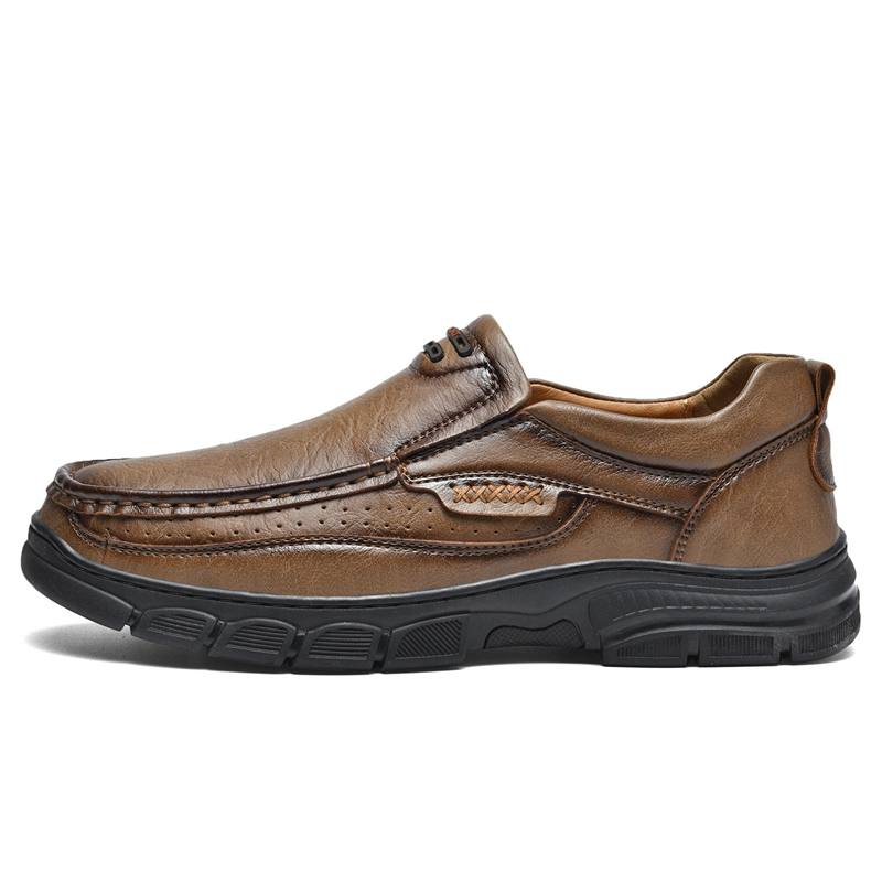 WENNAI Top Grain Cow Leather Casual Shoes Men's Khaki