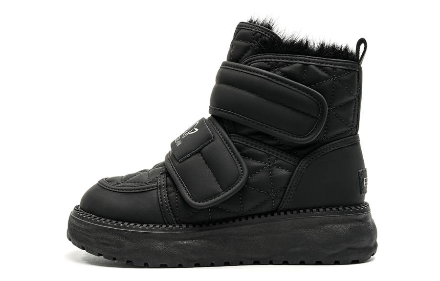 EBLAN EBLAN Thermal Leather, Fleece Lined Hook and Loop Short Snow Boots Women's Black