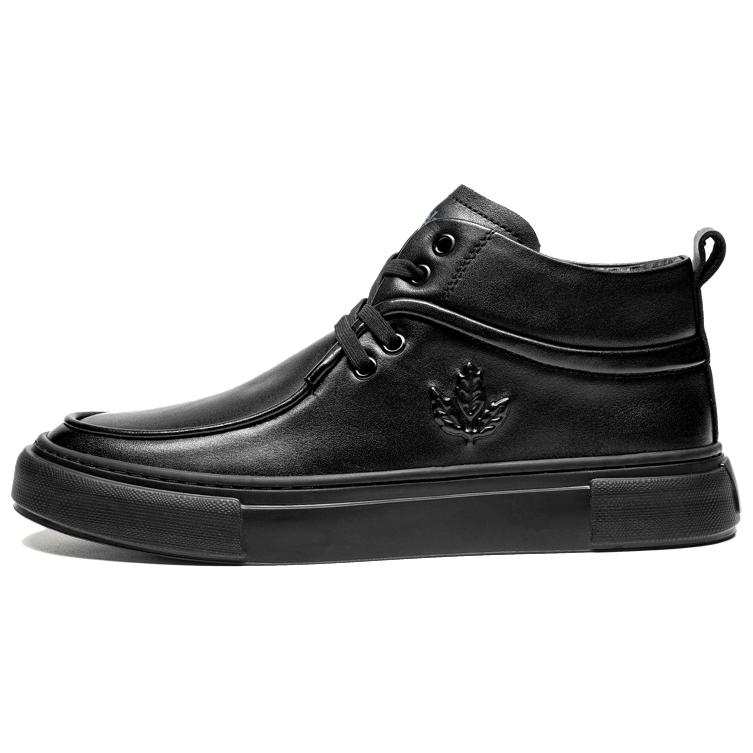 LEAVELAND Cow Leather Thermal Abrasion Resistant Mid top Skateboard Shoes Men's Black