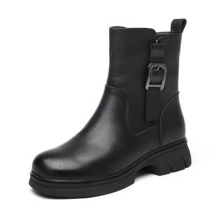 XINNUO Cow Leather Fashion Comfortable Thickened And Fleece Lined Ankle Boots Women's Black