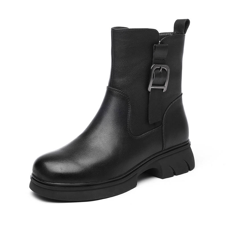 XINNUO Cow Leather Fashion Comfortable Thickened And Fleece Lined Ankle Boots Women's Black