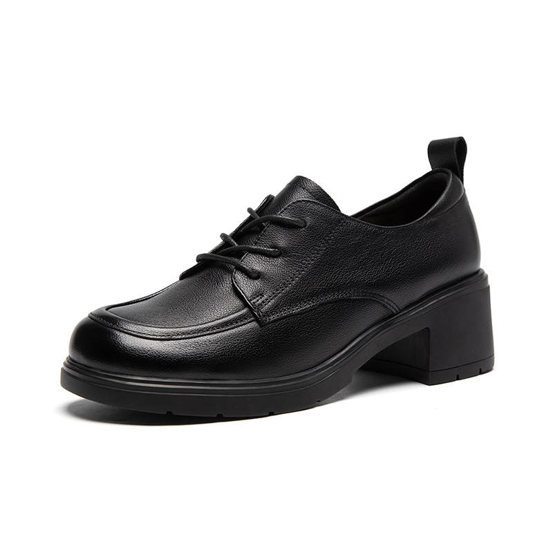 ZHR Cow Leather Chunky Heel High Heels 5CM Women's Black