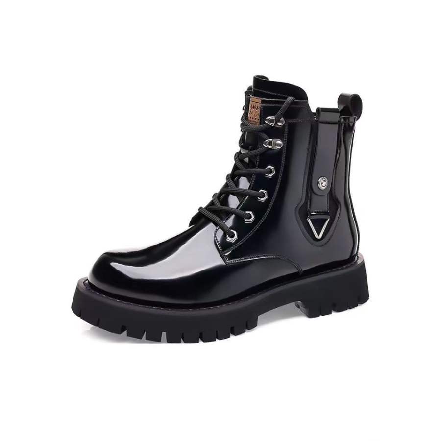 LUNMADENG LUNMADENG Cow Split Leather Short Combat Boots Men's